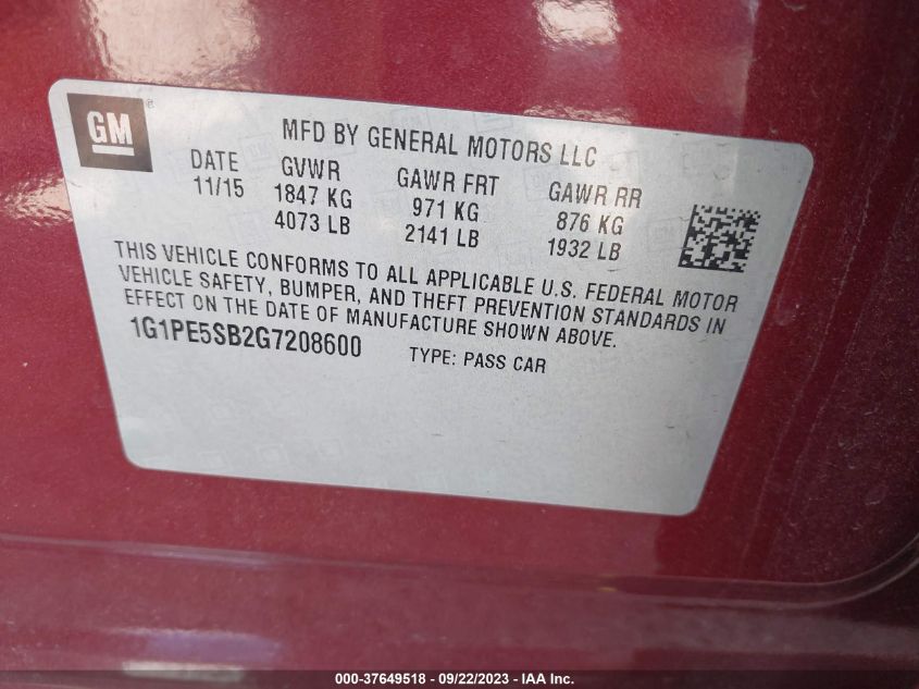 2016 CHEVROLET CRUZE LIMITED LT - 1G1PE5SB2G7208600