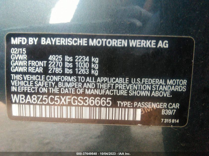 2015 BMW 3 SERIES GRAN TURISMO 328I XDRIVE WBA8Z5C5XFGS36665