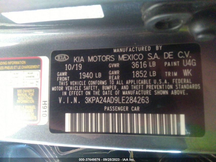 3KPA24AD9LE284263 Kia Rio LX/S 9