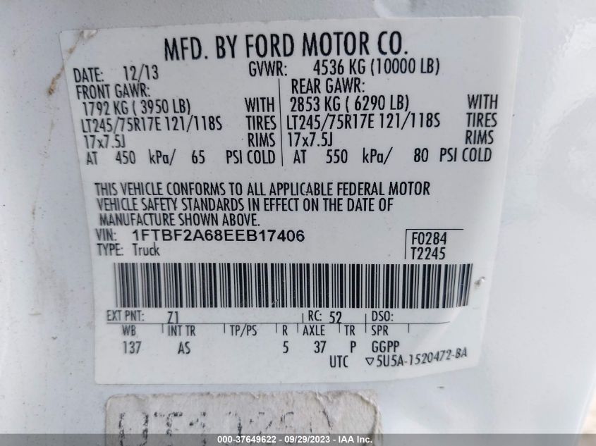 2014 FORD SUPER DUTY F-250 SRW XL/XLT - 1FTBF2A68EEB17406