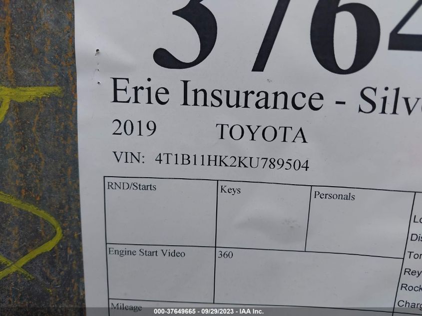 2019 TOYOTA CAMRY LE/SE/XLE/L - 4T1B11HK2KU789504