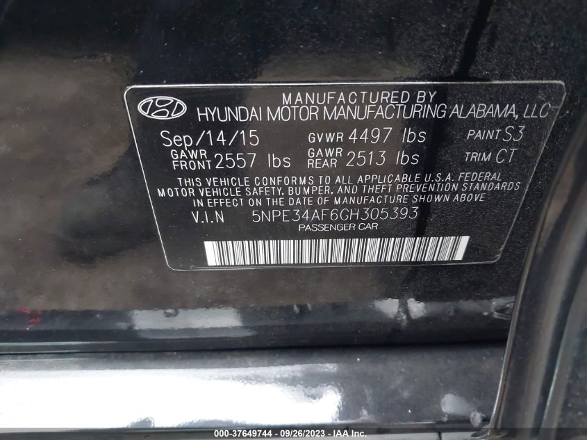 2016 HYUNDAI SONATA 2.4L LIMITED - 5NPE34AF6GH305393