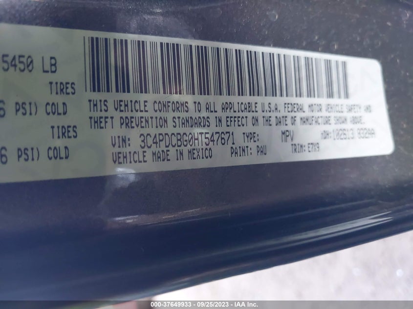 VIN 3C4PDCBG0HT547671 2017 DODGE JOURNEY SXT