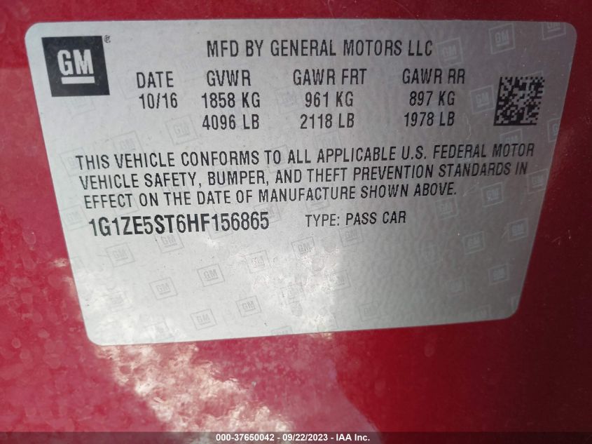 2017 CHEVROLET MALIBU LT - 1G1ZE5ST6HF156865