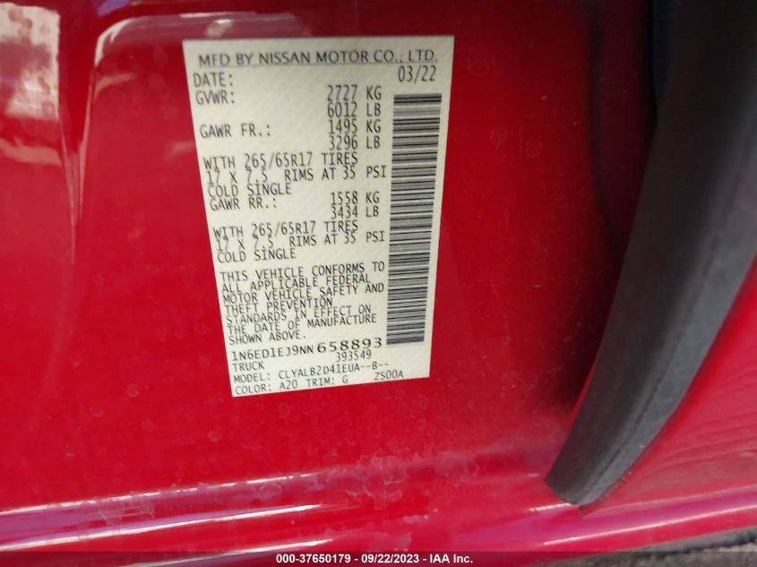 2022 NISSAN FRONTIER SV - 1N6ED1EJ9NN658893