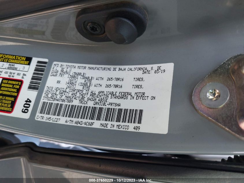VIN 3TMDZ5BN4KM067889 2019 TOYOTA TACOMA 4WD SR5/TRD SPORT