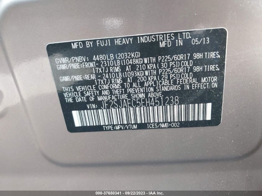 2014 SUBARU FORESTER 2.5I PREMIUM - JF2SJAEC5EH451238
