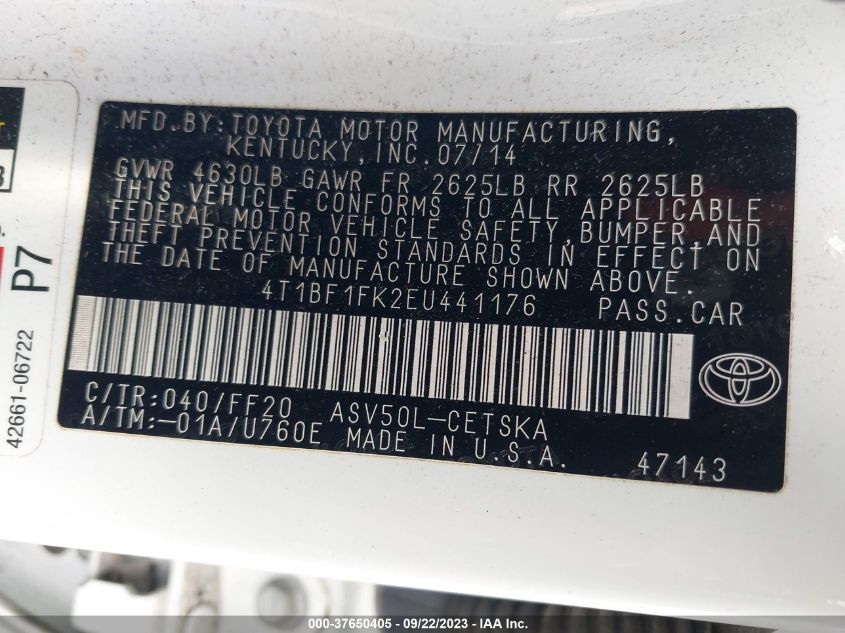 2014 TOYOTA CAMRY L/LE/XLE/SE/SE SPORT - 4T1BF1FK2EU441176