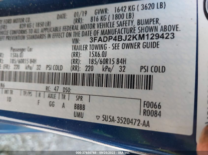 2019 FORD FIESTA SE - 3FADP4BJ2KM129423
