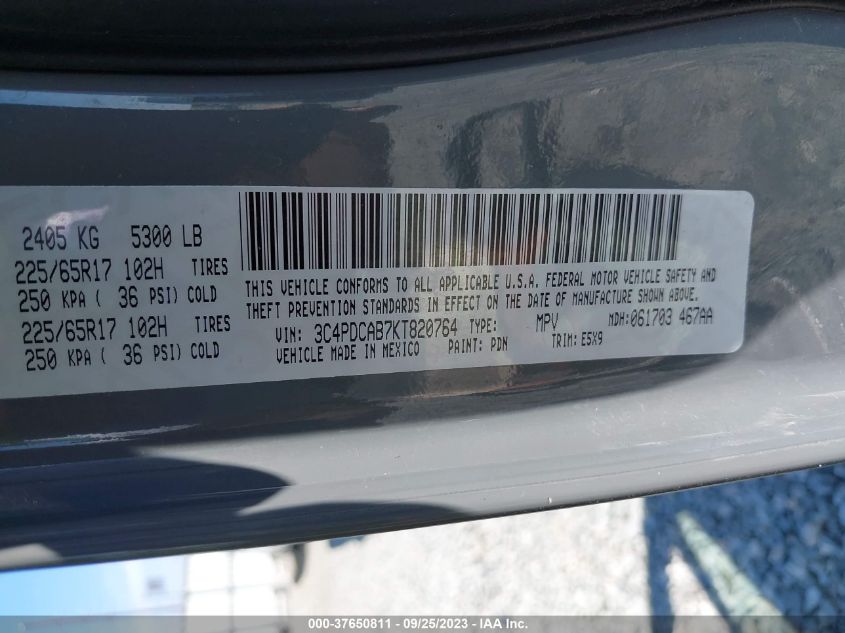 2019 DODGE JOURNEY SE VALUE PKG - 3C4PDCAB7KT820764