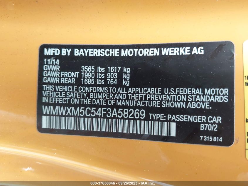 2015 MINI COOPER HARDTOP WMWXM5C54F3A58269