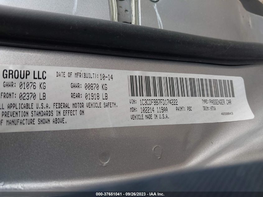 2015 DODGE DART SXT - 1C3CDFBB7FD174222