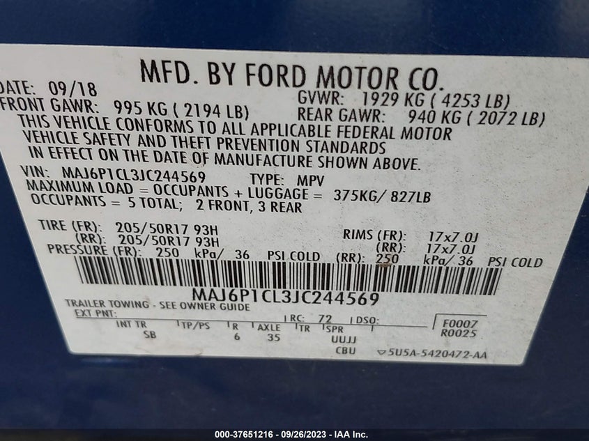 VIN MAJ6P1CL3JC244569 2018 FORD ECOSPORT SES