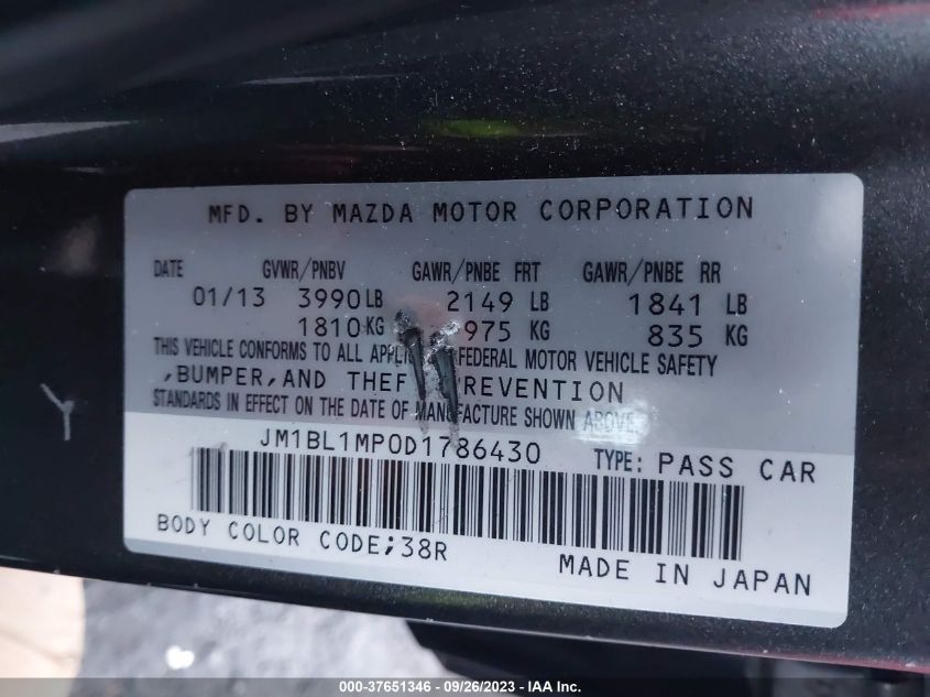 2013 MAZDA MAZDA3 I GRAND TOURING - JM1BL1MP0D1786430