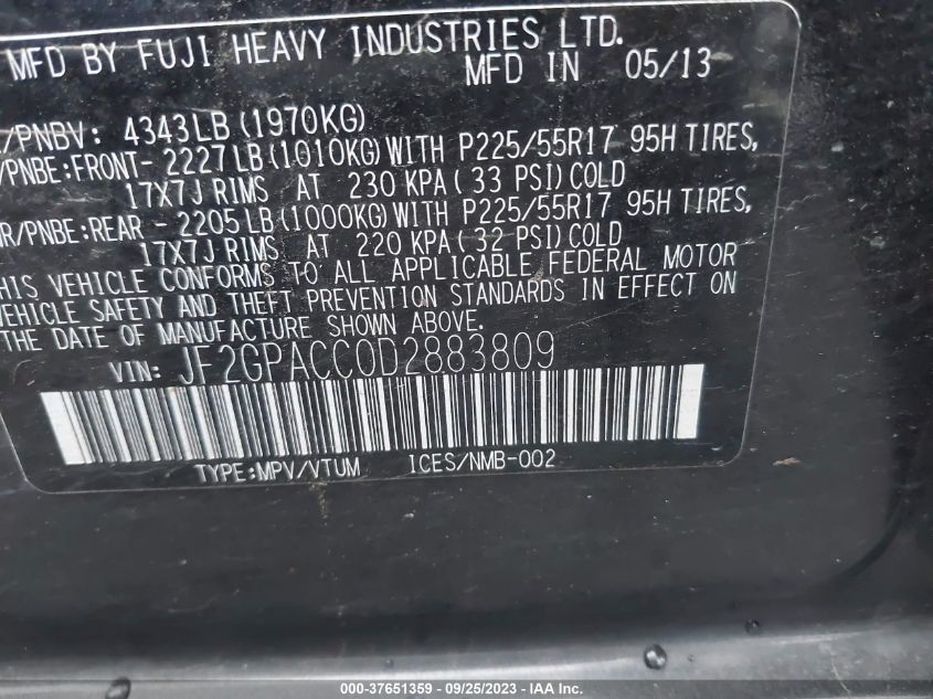 2013 SUBARU XV CROSSTREK PREMIUM - JF2GPACC0D2883809