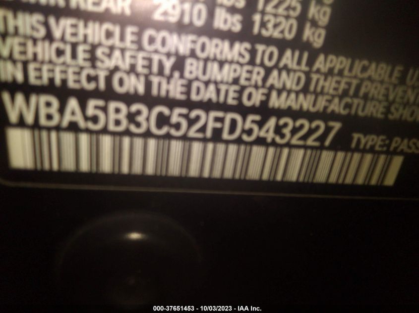 2015 BMW 535I XDRIVE WBA5B3C52FD543227
