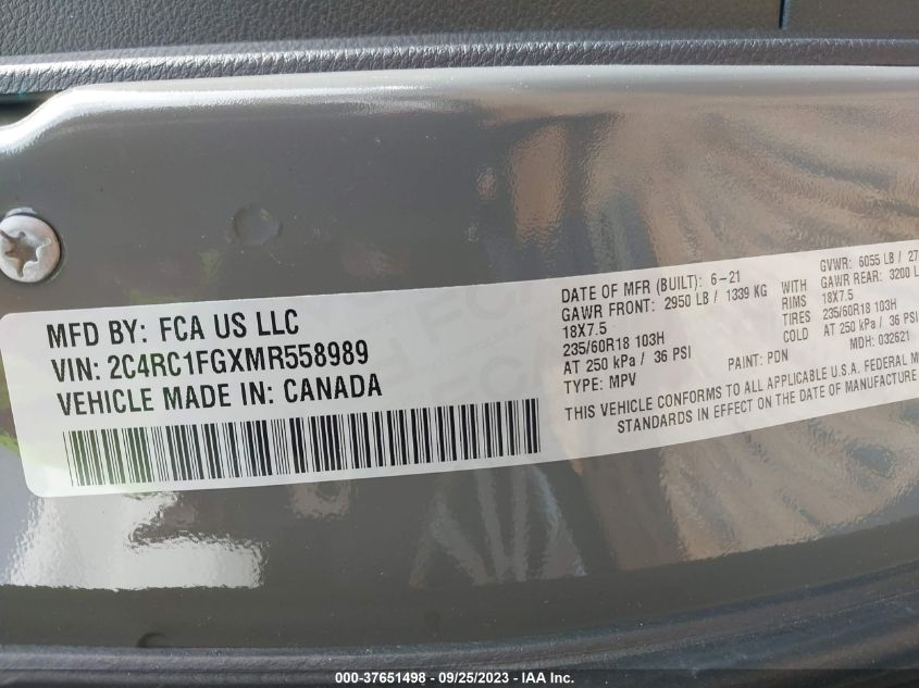 2C4RC1FGXMR558989 Chrysler Pacifica TOURING 9