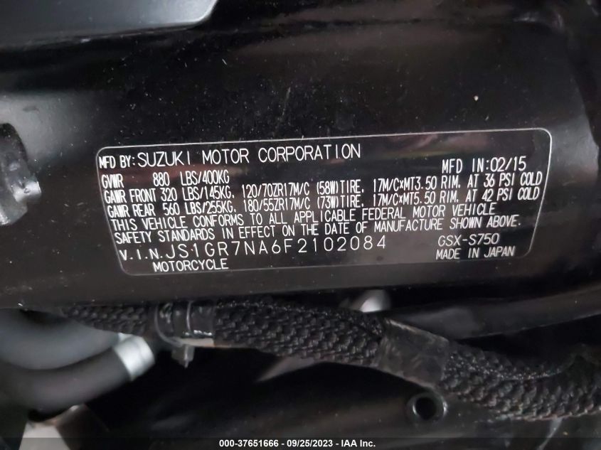 2015 SUZUKI GSX-S750 JS1GR7NA6F2102084