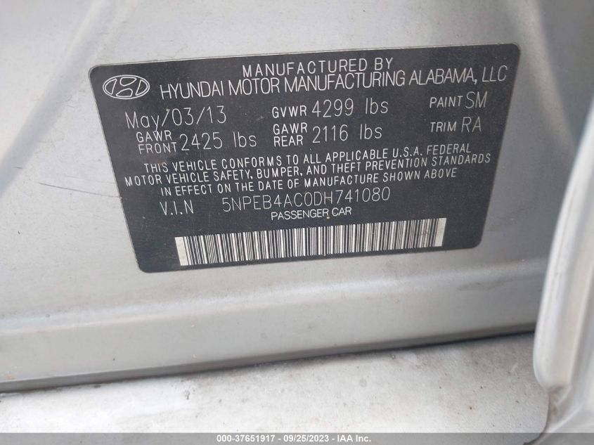 2013 HYUNDAI SONATA GLS - 5NPEB4AC0DH741080