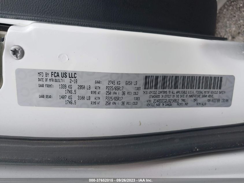 2018 DODGE GRAND CARAVAN GT - 2C4RDGEG2JR214912