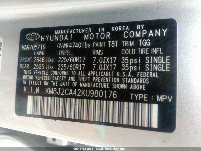 2019 HYUNDAI TUCSON SE - KM8J2CA42KU980176