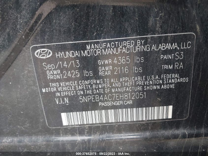 2014 HYUNDAI SONATA GLS - 5NPEB4AC7EH812051