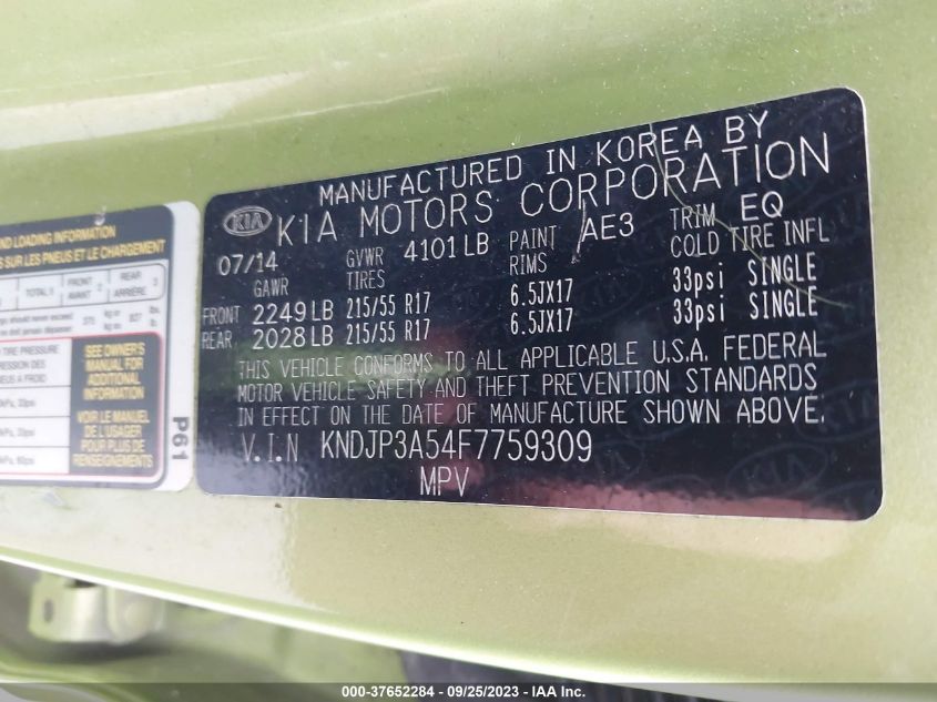 2015 KIA SOUL + - KNDJP3A54F7759309