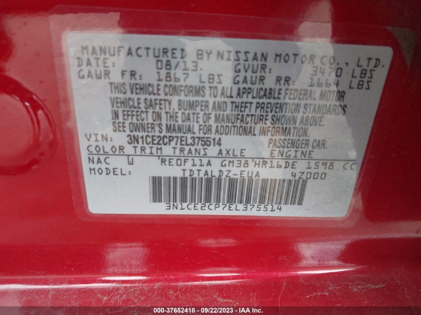 2014 NISSAN VERSA NOTE SV - 3N1CE2CP7EL375514