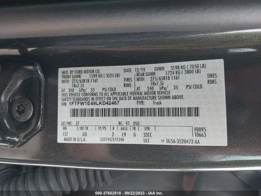 2020 FORD F-150 XL/XLT/LARIAT - 1FTFW1E49LKD42467