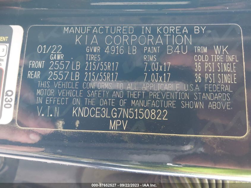 2022 KIA NIRO EV EX PREMIUM KNDCE3LG7N5150822