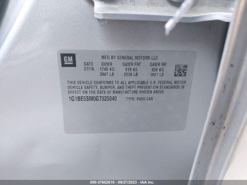 2016 CHEVROLET CRUZE LT - 1G1BE5SM0G7325040