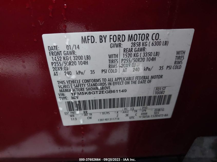 2014 FORD EXPLORER SPORT - 1FM5K8GT2EGB61846