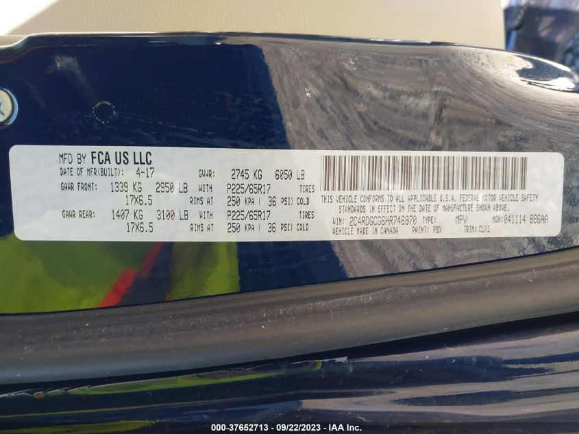 2017 DODGE CARAVAN 2C4RDGCG68R746970