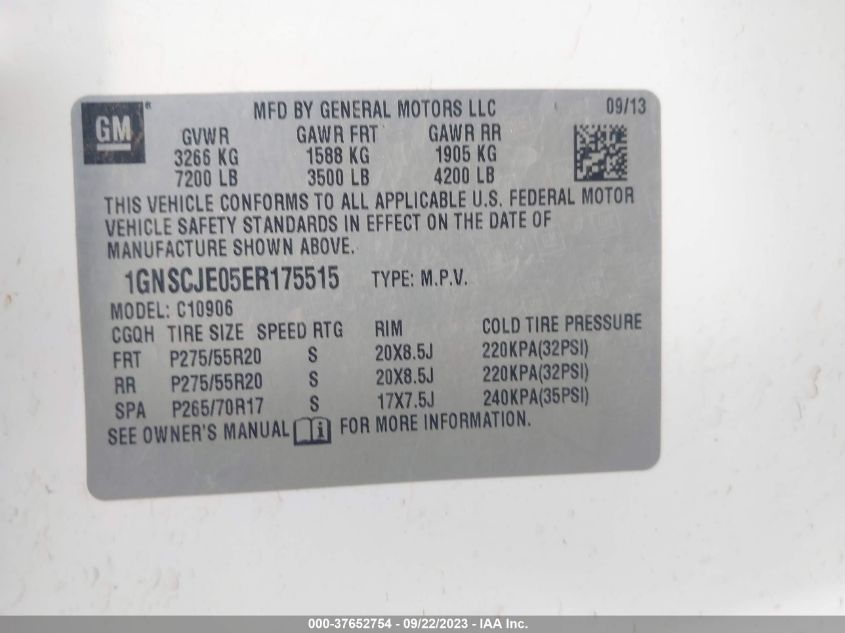 2014 CHEVROLET SUBURBAN LT - 1GNSCJE05ER175515