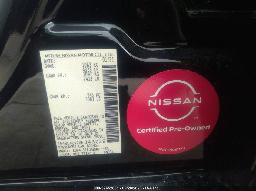 1N4BL4CV7MN343739 Nissan Altima 2.5 SR 9