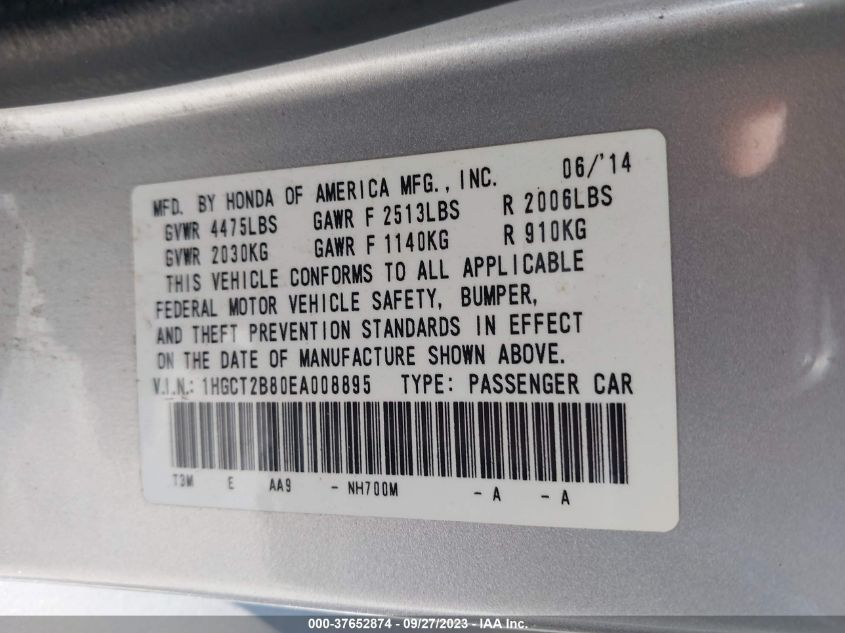 2014 HONDA ACCORD COUPE EX-L 1HGCT2B80EA008895