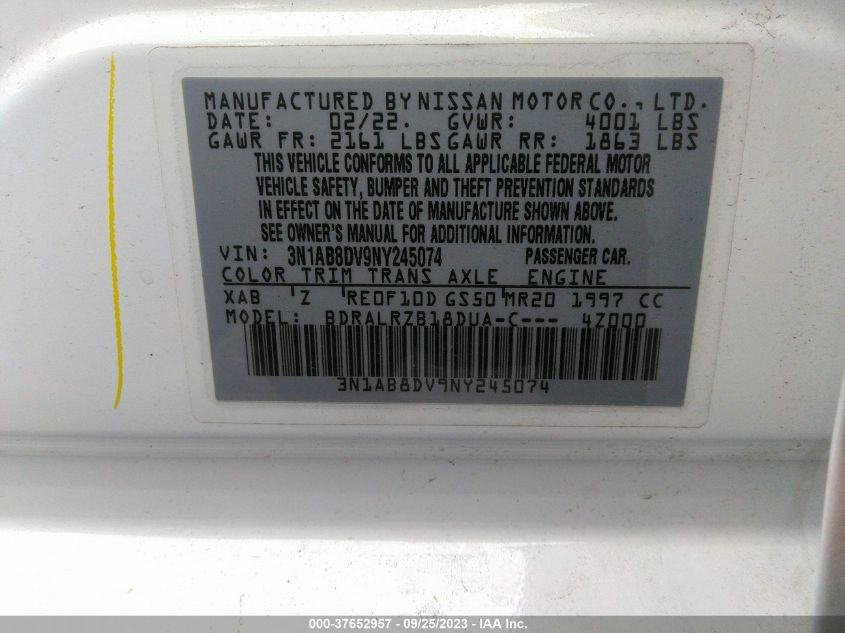 2022 NISSAN SENTRA SR - 3N1AB8DV9NY245074