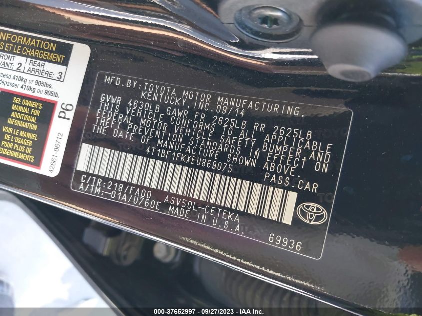 2014 TOYOTA CAMRY L/LE/XLE/SE/SE SPORT - 4T1BF1FKXEU869075