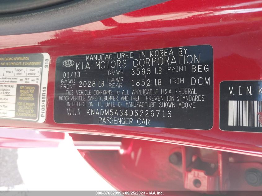 2013 KIA RIO LX - KNADM5A34D6226716