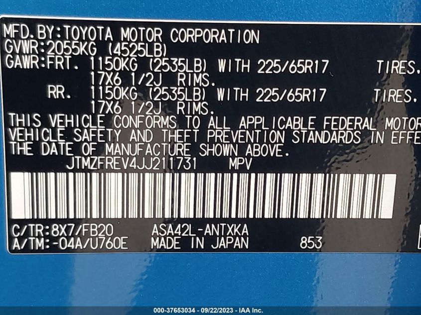 2018 TOYOTA RAV4 LE - JTMZFREV4JJ211731