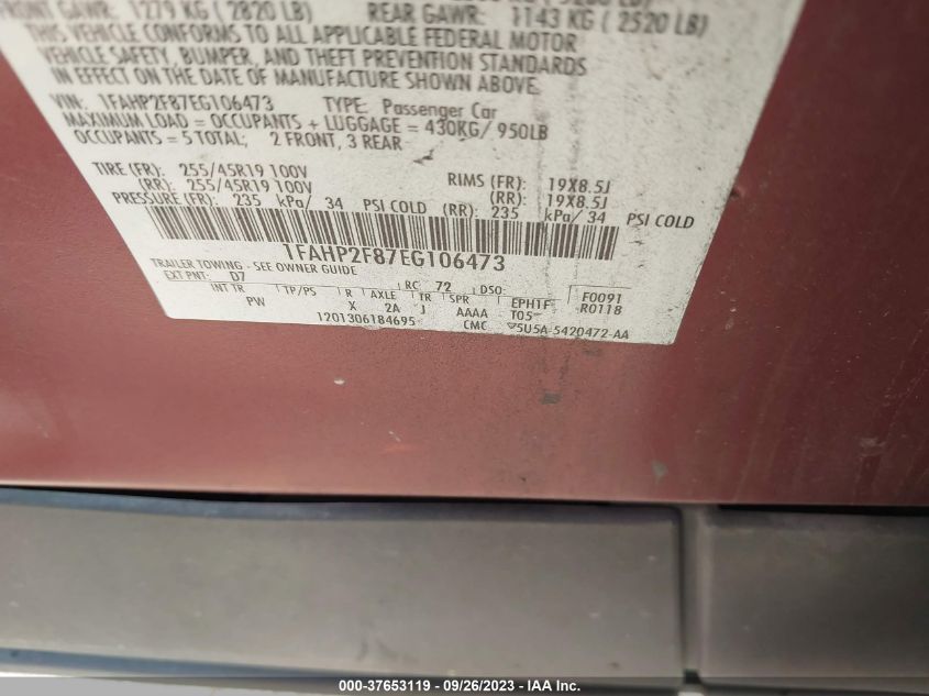 2014 FORD TAURUS LIMITED - 1FAHP2F87EG106473