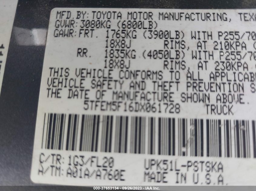 2013 TOYOTA TUNDRA 2WD TRUCK 5TFEM5F16DX061728