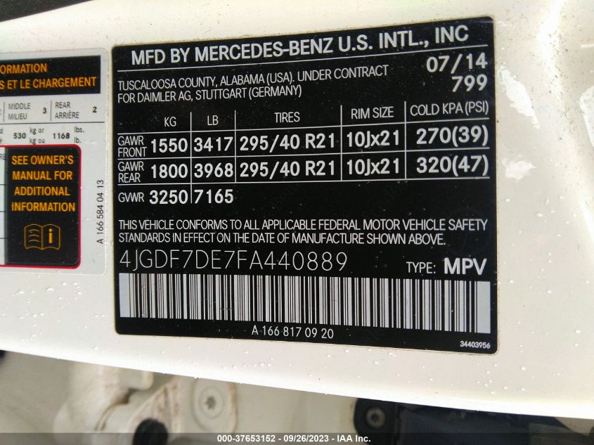 2015 MERCEDES-BENZ GL-CLASS GL 550 4JGDF7DE7FA440889