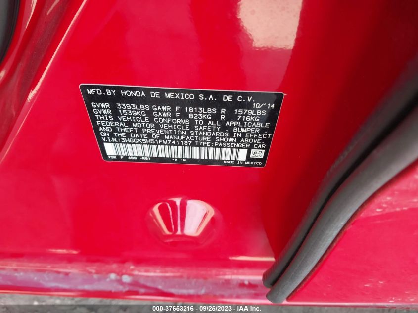 2015 HONDA FIT LX - 3HGGK5H51FM741187