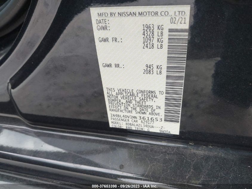 2021 NISSAN ALTIMA 2.5 SV - 1N4BL4DV1MN361653