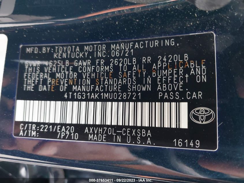 4T1G31AK1MU028721 Toyota Camry HYBRID SE 9