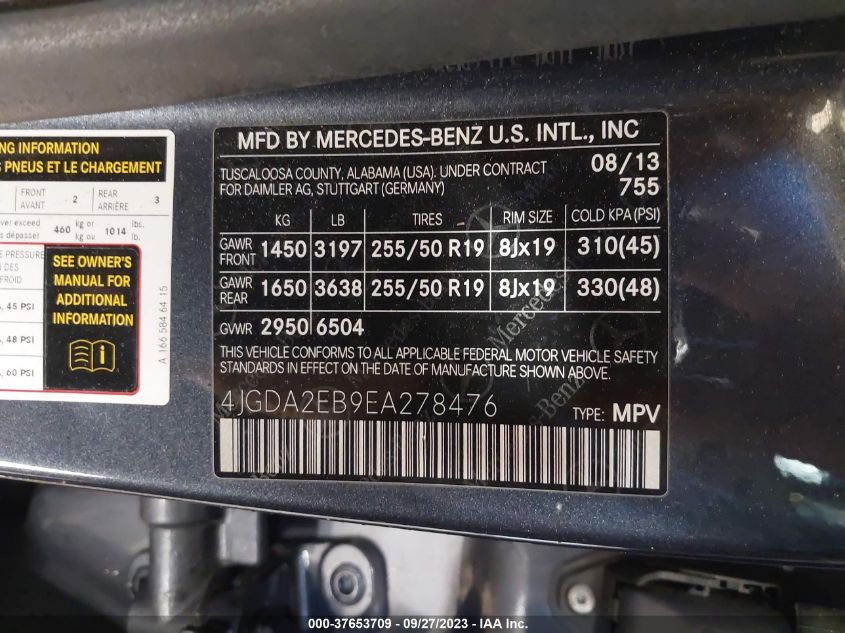 2014 MERCEDES-BENZ ML 350 BLUETEC 4JGDA2EB9EA278476