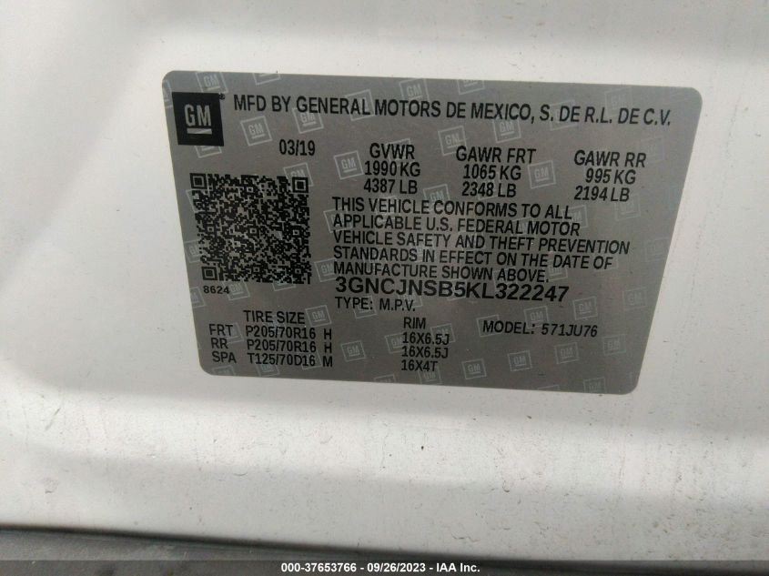 2019 CHEVROLET TRAX LS - 3GNCJNSB5KL322247