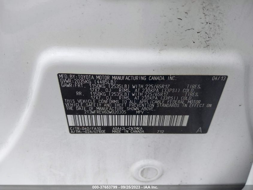 2013 TOYOTA RAV4 XLE - 2T3WFREV6DW020305