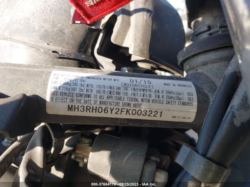 2015 YAMAHA YZFR3 MH3RH06Y2FK003221